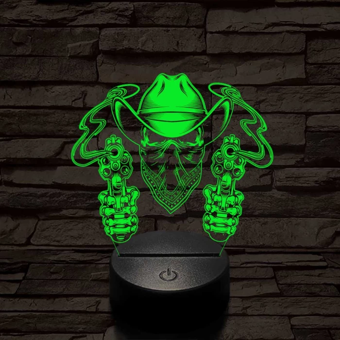 A halott cowboy és a két füstölgő pisztolycső 7 színű  3D led lámpa