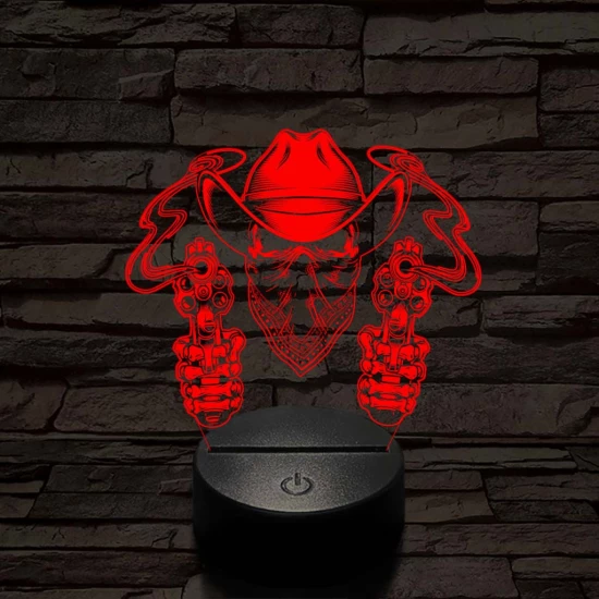 A halott cowboy és a két füstölgő pisztolycső 7 színű  3D led lámpa