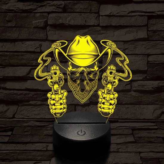A halott cowboy és a két füstölgő pisztolycső 7 színű  3D led lámpa