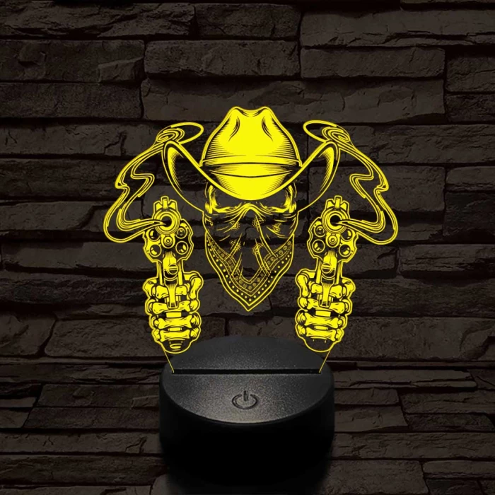 A halott cowboy és a két füstölgő pisztolycső 7 színű  3D led lámpa