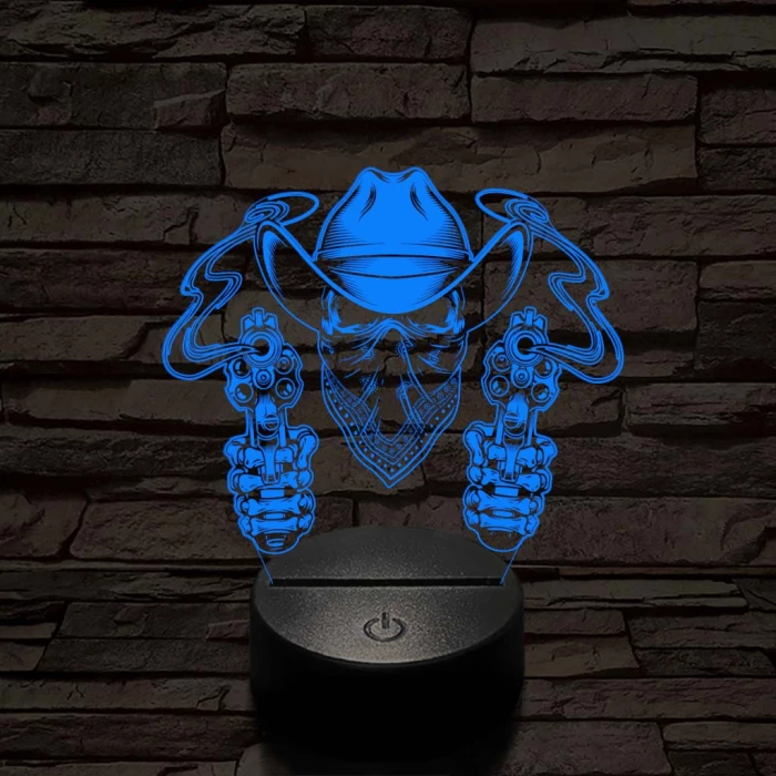 A halott cowboy és a két füstölgő pisztolycső 7 színű  3D led lámpa