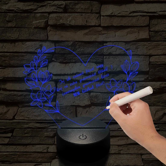 Írható szív virágokkal 7 színű 3D led lámpa (Kérhetsz rá tőlünk extra gravírozást, amennyiben nem kérsz akkor küldünk külön filctollat hozzá)