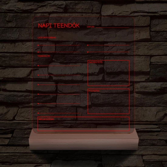 Napi teendők írható 3D led lámpa fatalppal 7 színű 