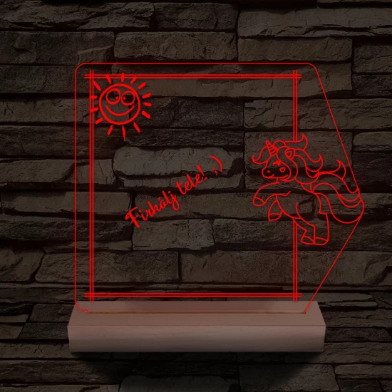 Írható unikornis 3D led lámpa fatalppal 7 színű 