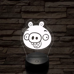 Angry Birds zöld malac piggy 7 színű 3D led lámpa