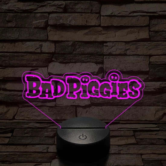 Angry Birds - BadPiggies logo felirat 7 színű 3D led lámpa