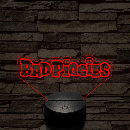 Angry Birds - BadPiggies logo felirat 7 színű 3D led lámpa
