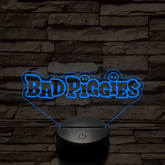 Angry Birds - BadPiggies logo felirat 7 színű 3D led lámpa