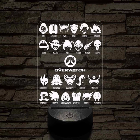 Overwatch karakterek 7 színű 3D led lámpa