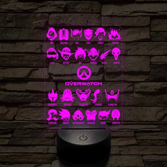 Overwatch karakterek 7 színű 3D led lámpa