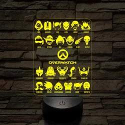 Overwatch karakterek 7 színű 3D led lámpa