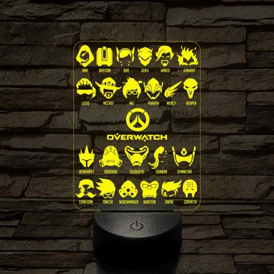 Overwatch karakterek 7 színű 3D led lámpa