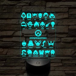 Overwatch karakterek 7 színű 3D led lámpa