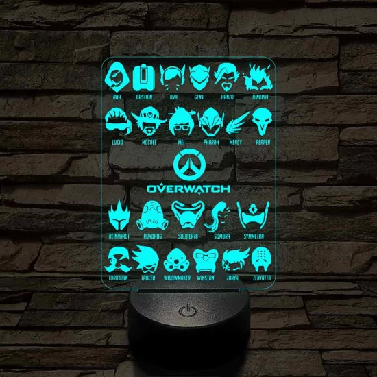 Overwatch karakterek 7 színű 3D led lámpa