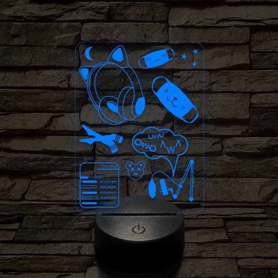 Streamer cuki montázs 7 színű 3D led lámpa