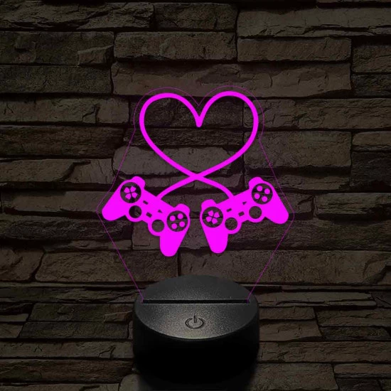 Gaming love 7 színű 3D led lámpa
