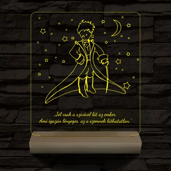 A kis herceg személyre szabott 20 cm fa talppal 7 színű 3D led lámpa
