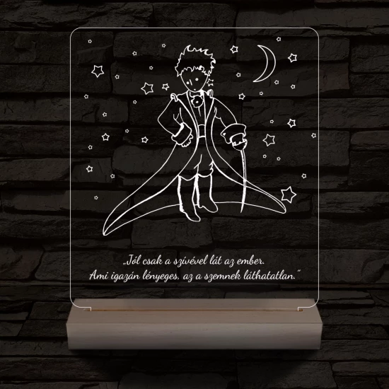 A kis herceg személyre szabott 20 cm fa talppal 7 színű 3D led lámpa