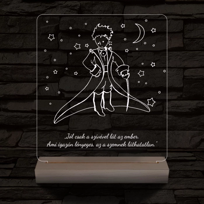 A kis herceg személyre szabott 20 cm fa talppal 7 színű 3D led lámpa