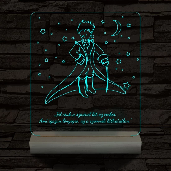 A kis herceg személyre szabott 20 cm fa talppal 7 színű 3D led lámpa