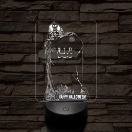 Halloween-i sírkő 7 színű  3D led lámpa