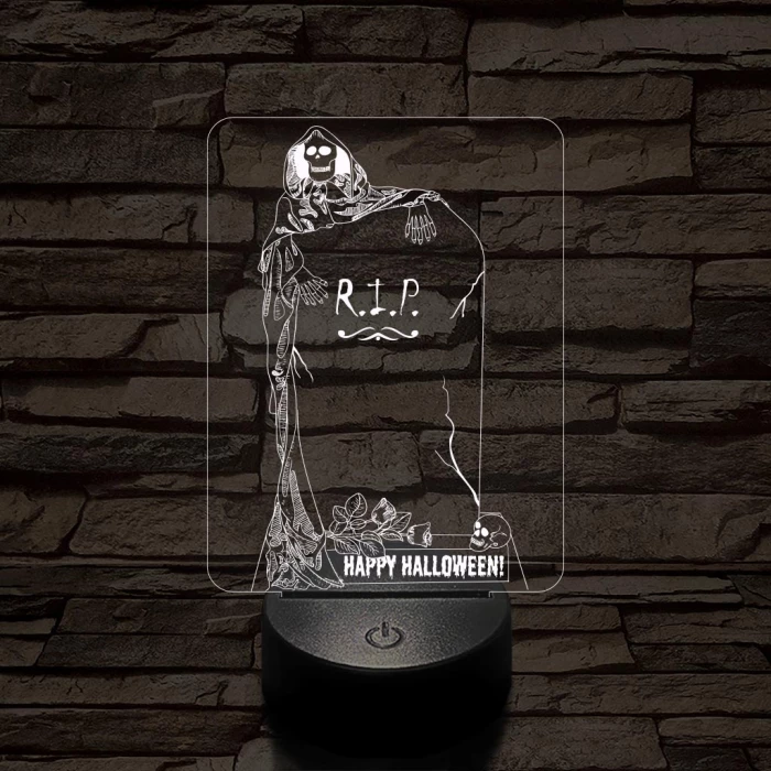 Halloween-i sírkő 7 színű  3D led lámpa