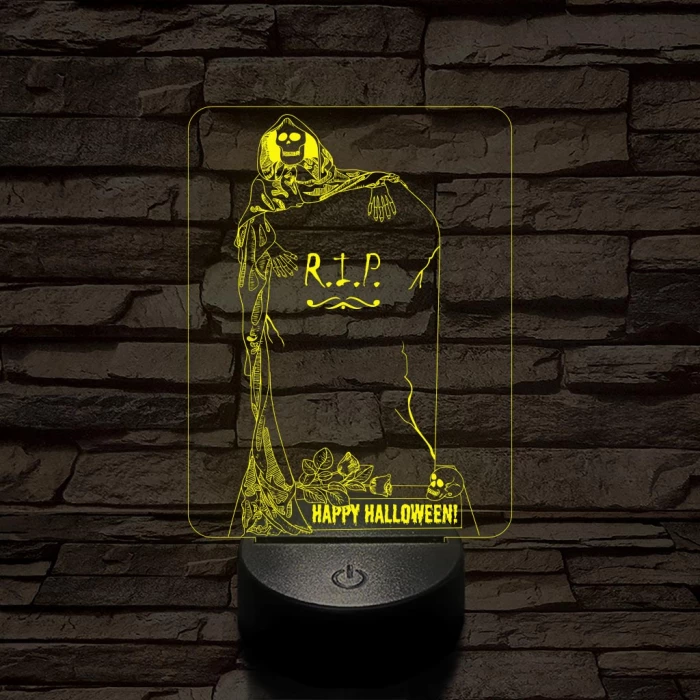 Halloween-i sírkő 7 színű  3D led lámpa