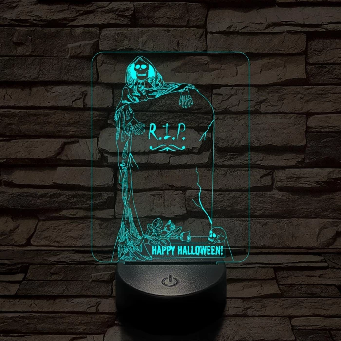 Halloween-i sírkő 7 színű  3D led lámpa