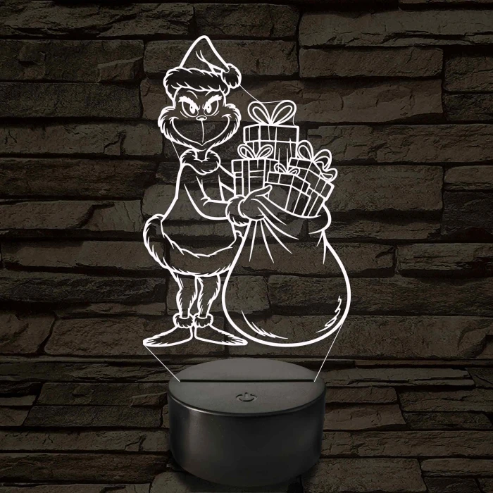 Grincs ajándékos zsákkal – 7 színű, színváltós 3D LED lámpa