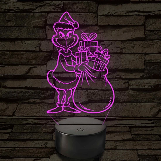 Grincs ajándékos zsákkal – 7 színű, színváltós 3D LED lámpa
