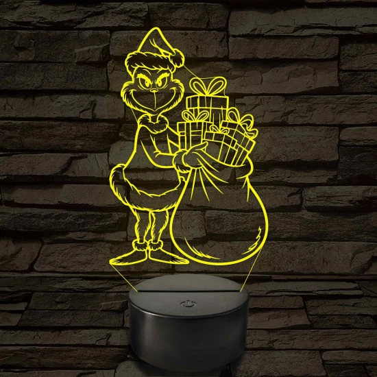 Grincs ajándékos zsákkal – 7 színű, színváltós 3D LED lámpa