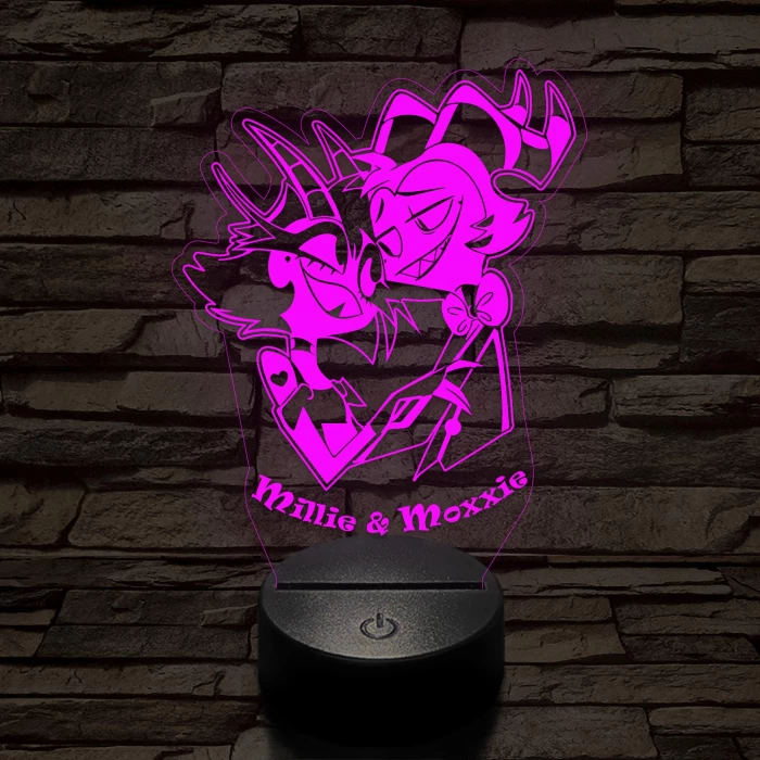 Helluva Boss Millie & Moxxie 7 színű 3D led lámpa