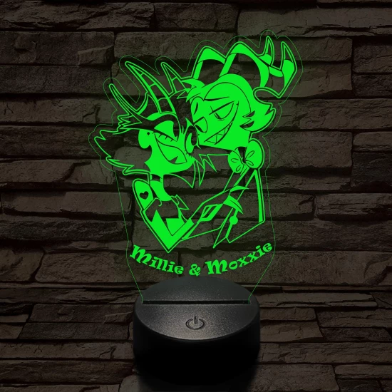 Helluva Boss Millie & Moxxie 7 színű 3D led lámpa