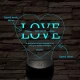 Egyedi esküvős, Valentinos szív-alakú beírós LOVE szív-forma 7 színű 3D led lámpa