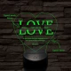 Egyedi esküvős, Valentinos szív-alakú beírós LOVE szív-forma 7 színű 3D led lámpa