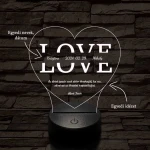 Egyedi esküvős, Valentinos szív-alakú beírós LOVE szív-forma 7 színű 3D led lámpa