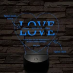 Egyedi esküvős, Valentinos szív-alakú beírós LOVE szív-forma 7 színű 3D led lámpa