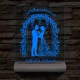 Borostyános kapu  eljegyzés, esküvő személyre szabott 20 cm fa talppal 7 színű 3D led lámpa