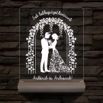 Borostyános kapu  eljegyzés, esküvő személyre szabott 20 cm fa talppal 7 színű 3D led lámpa