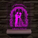 Borostyános kapu  eljegyzés, esküvő személyre szabott 20 cm fa talppal 7 színű 3D led lámpa