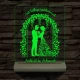 Borostyános kapu  eljegyzés, esküvő személyre szabott 20 cm fa talppal 7 színű 3D led lámpa