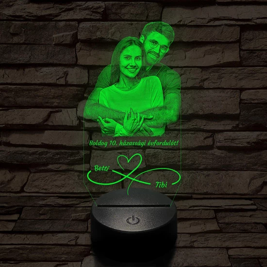 Örökké házasok egyedi fotógravírozás 7 színű 3D led lámpa