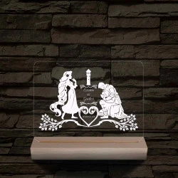 Esküvő, Hercegnő és Lovagja  személyre szabott 20 cm fa talppal 7 színű 3D led lámpa