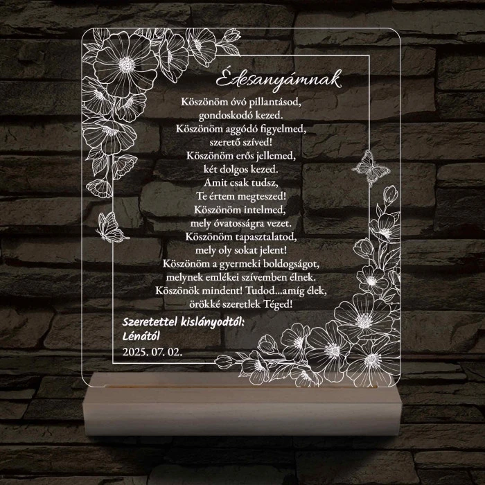 Szülőköszöntő Harmónia – Virágos-Pillangós – 7 színű, színváltós 3D LED lámpa