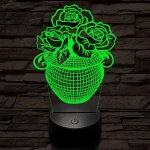 Rózsacsokor-vázában 7 színű 3D led lámpa