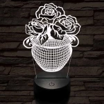 Rózsacsokor-vázában 7 színű 3D led lámpa