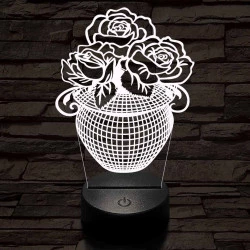 Rózsacsokor-vázában 7 színű 3D led lámpa