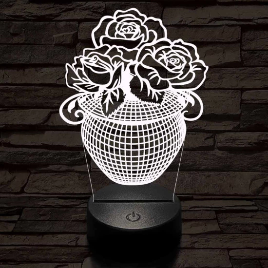 Rózsacsokor-vázában 7 színű 3D led lámpa