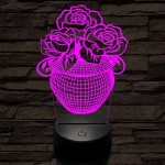 Rózsacsokor-vázában 7 színű 3D led lámpa