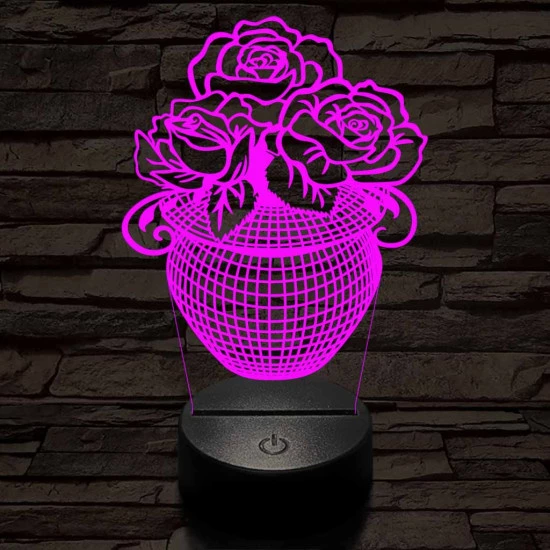 Rózsacsokor-vázában 7 színű 3D led lámpa